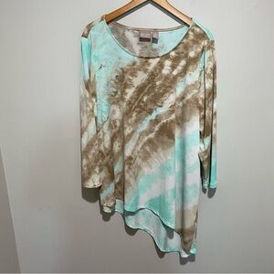 Chico's Tie-Dye Design Asymmetrical Longs Sleeve Women's Top Size‎ 2